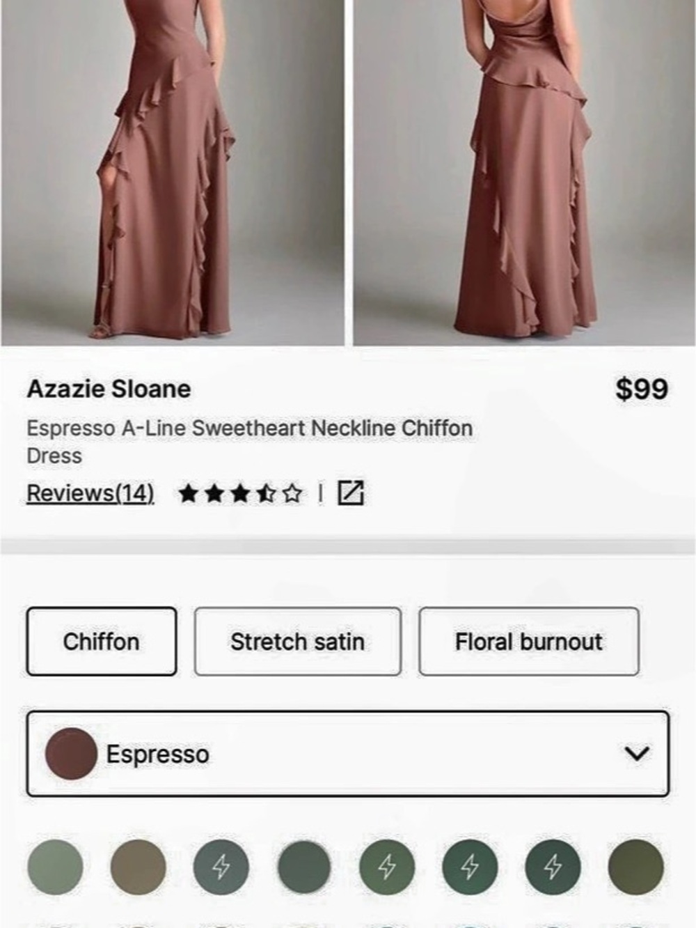 Azazie Sloane Chiffon Dress Chiffon Maxi Dress in Brown
